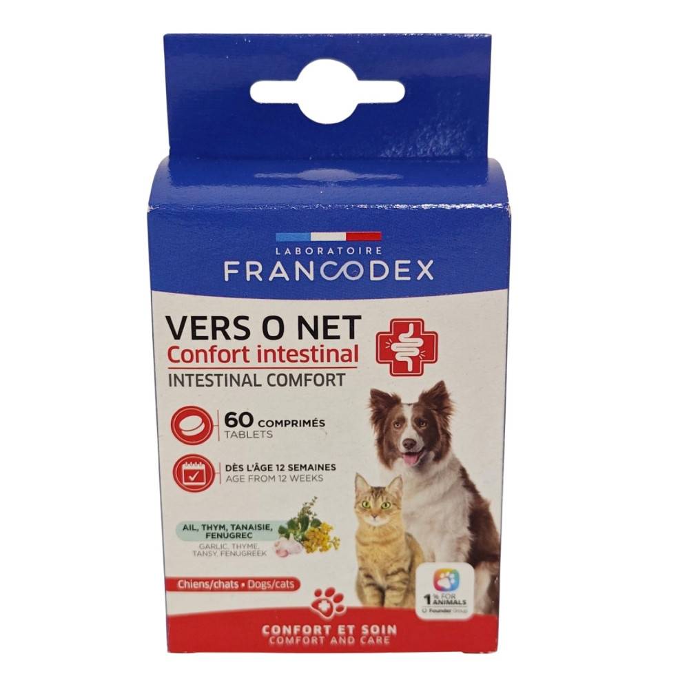 Francodex - Vers O Net 60 comprimés Confort Intestinal Pour chiens et Chats
