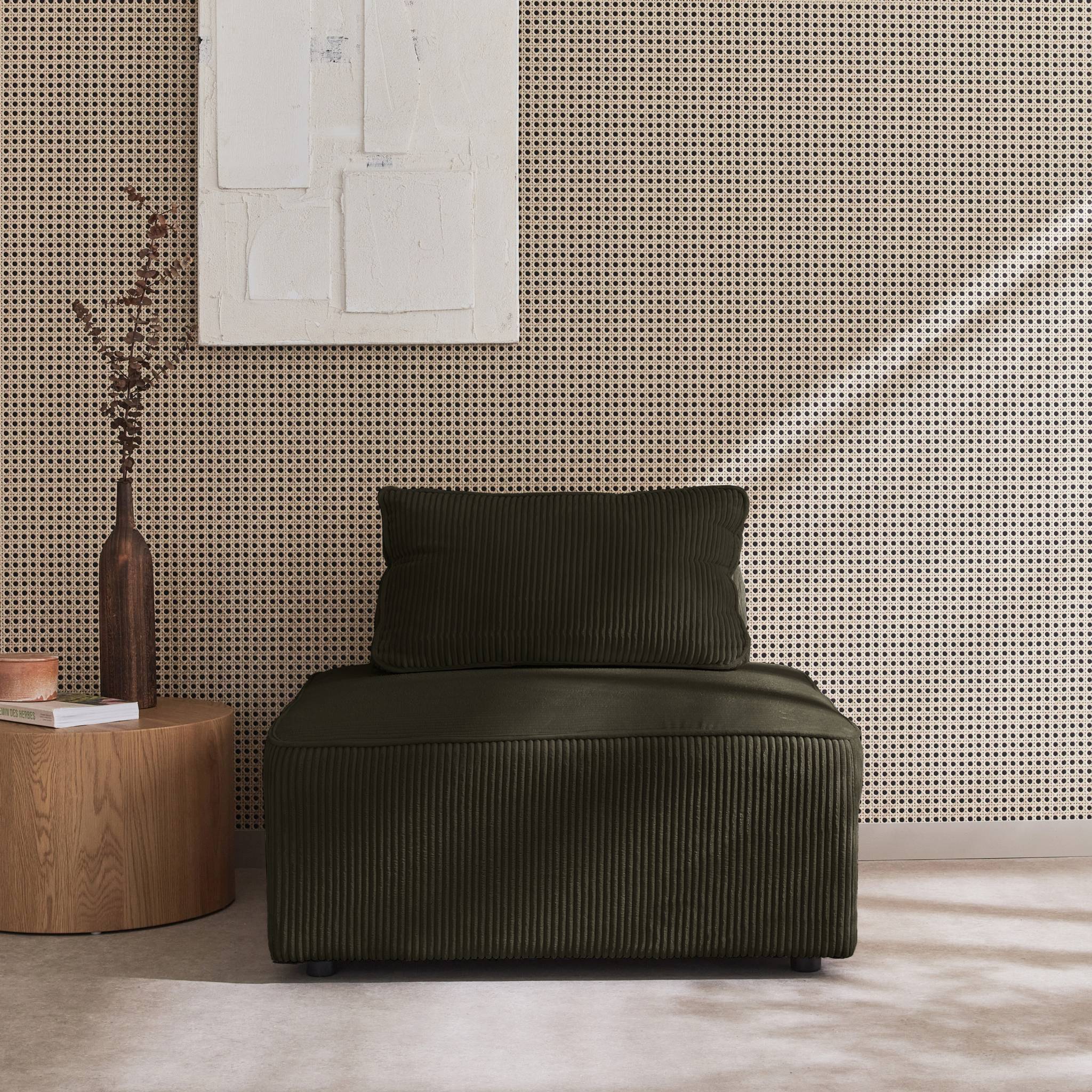 sweeek - Chauffeuse pour canapé modulable velours côtelé vert foncé avec un coussin | sweeek - Image 3