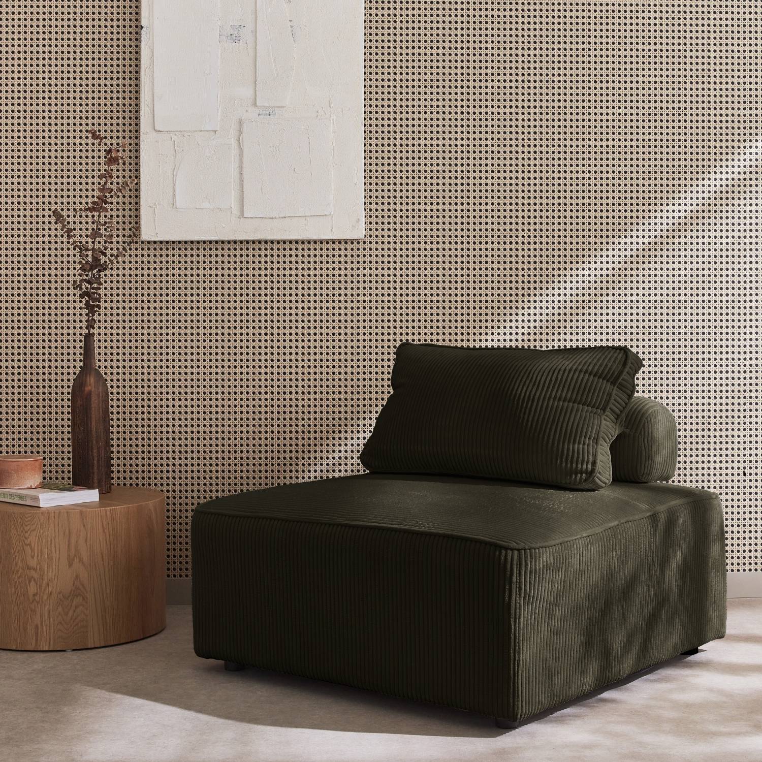 sweeek - Chauffeuse pour canapé modulable velours côtelé vert foncé avec un coussin | sweeek - Image 1