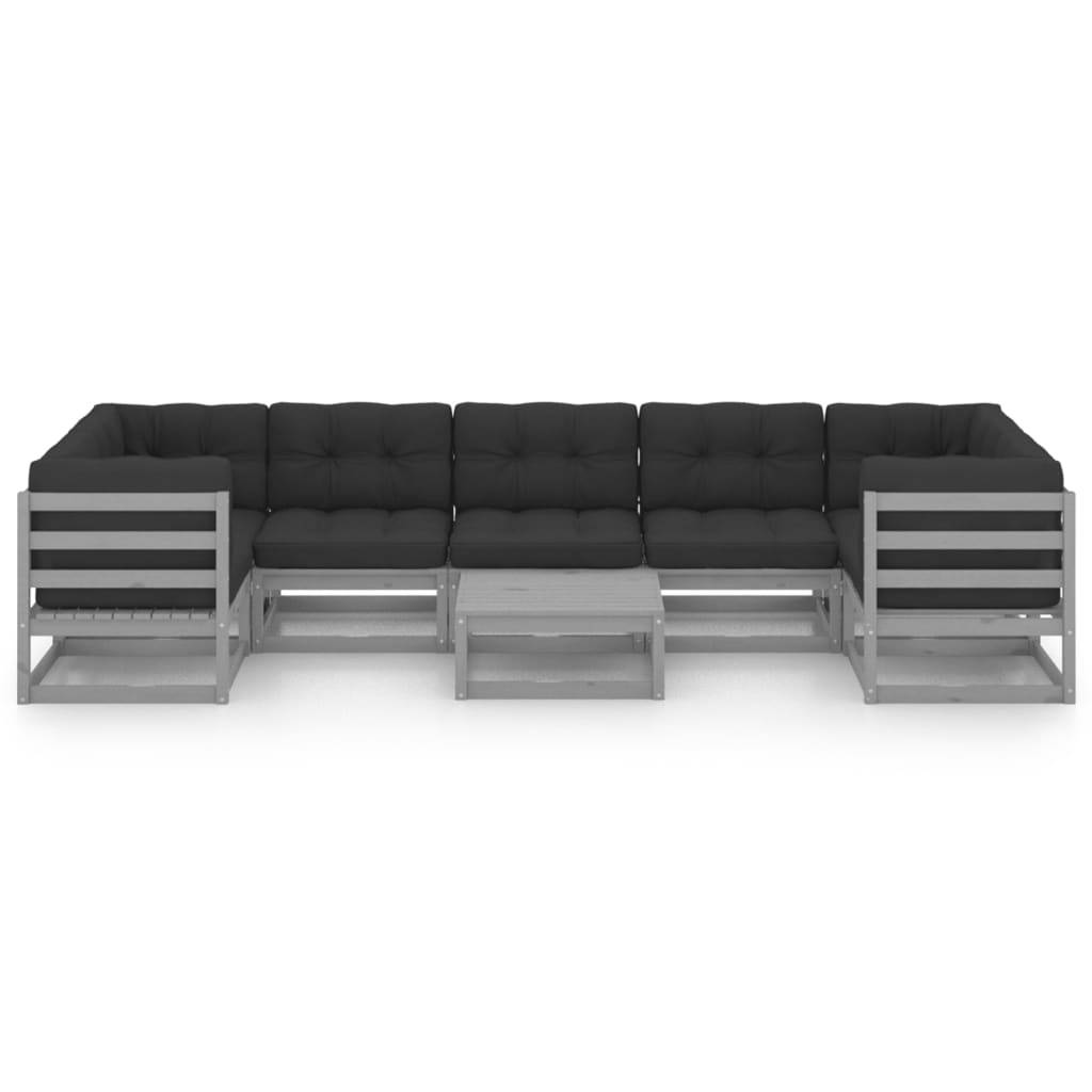 Helloshop26 - Salon de jardin meuble d'extérieur ensemble de mobilier 8 pièces avec coussins gris bois de pin massif - Image 6