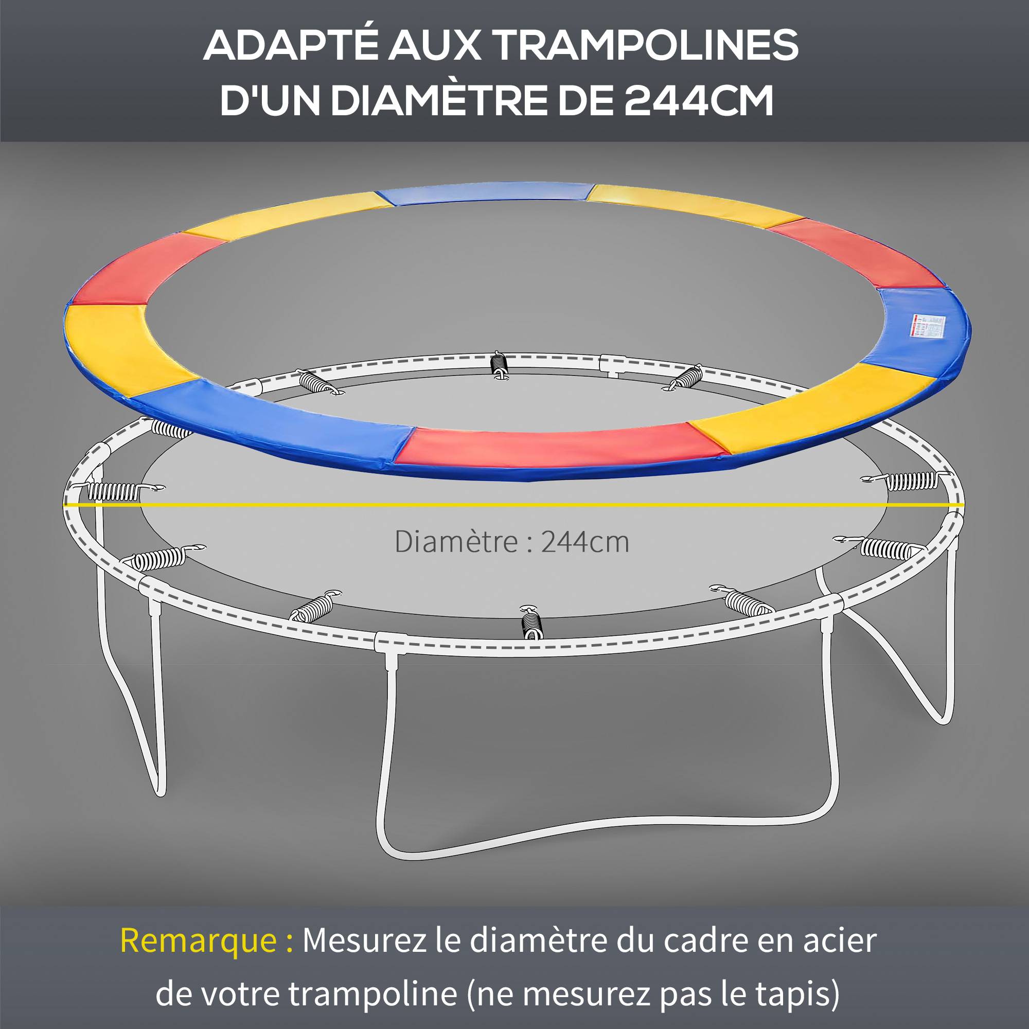Homcom - Couvre-ressort trampoline Ø 244 cm PVC PE haute densité rembourrage 15 mm multicolore - HOMCOM - Image 5
