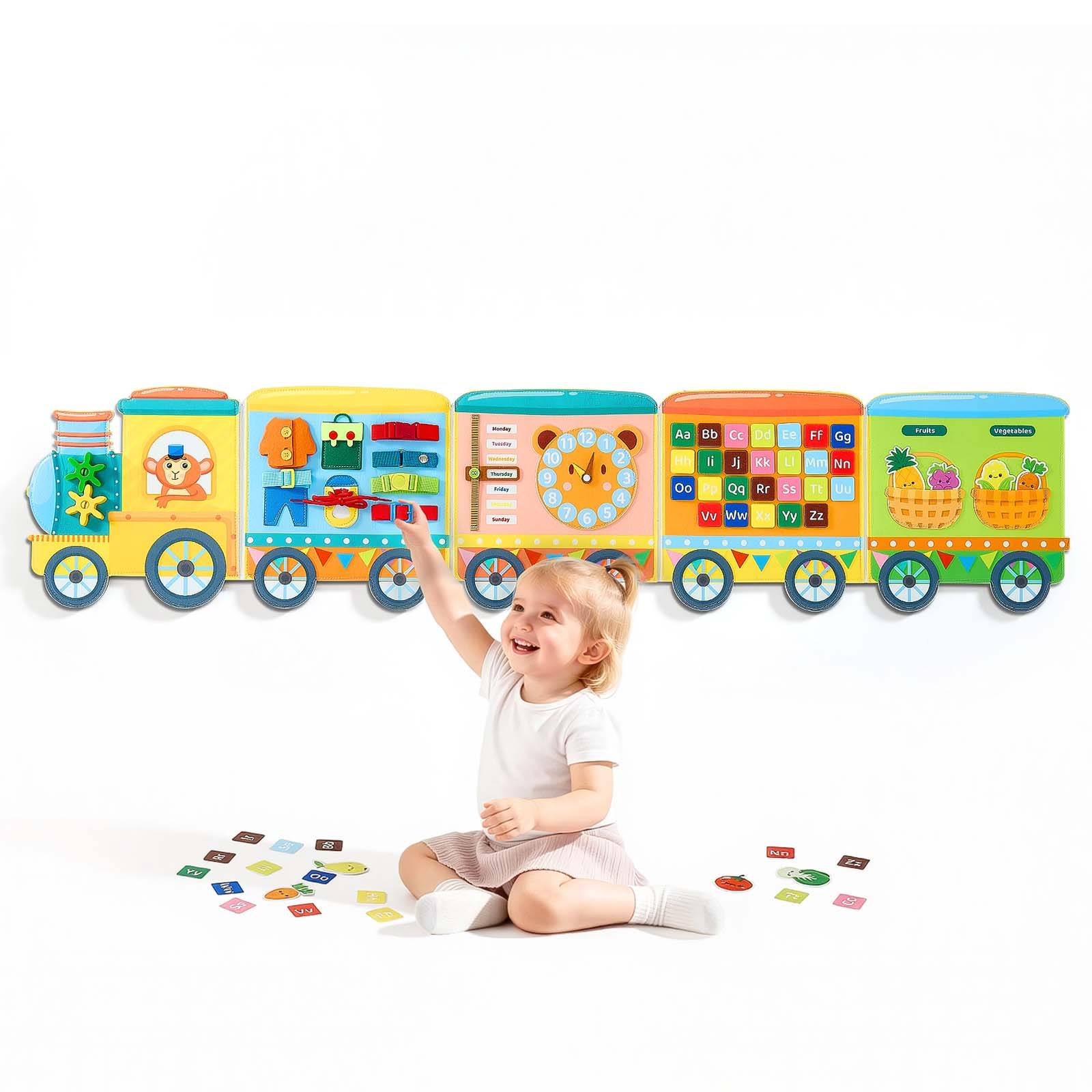 Vevor - VEVOR Tableau mural sensoriel Montessori en feutre, train, 14 activités, lettres, fruits, légumes et horloge, pliable pour enfants