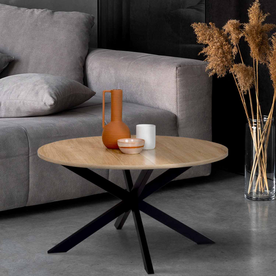 Table basse ronde ALIX pied araignée 70 cm bois et noir - Image 1