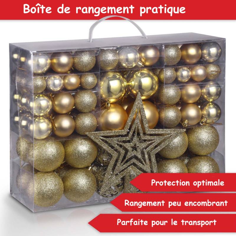 Boules de Noël Dorées Décorations de sapin Coffret de 128 pièces inclus ètoile de sapin-5 cartes - Image 5