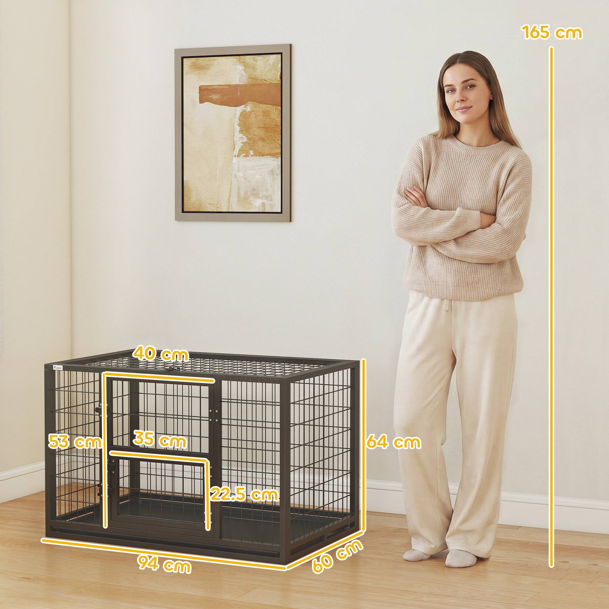 Cage robuste pour chien, 94x60x64 cm, avec plateau amovible. - Image 5