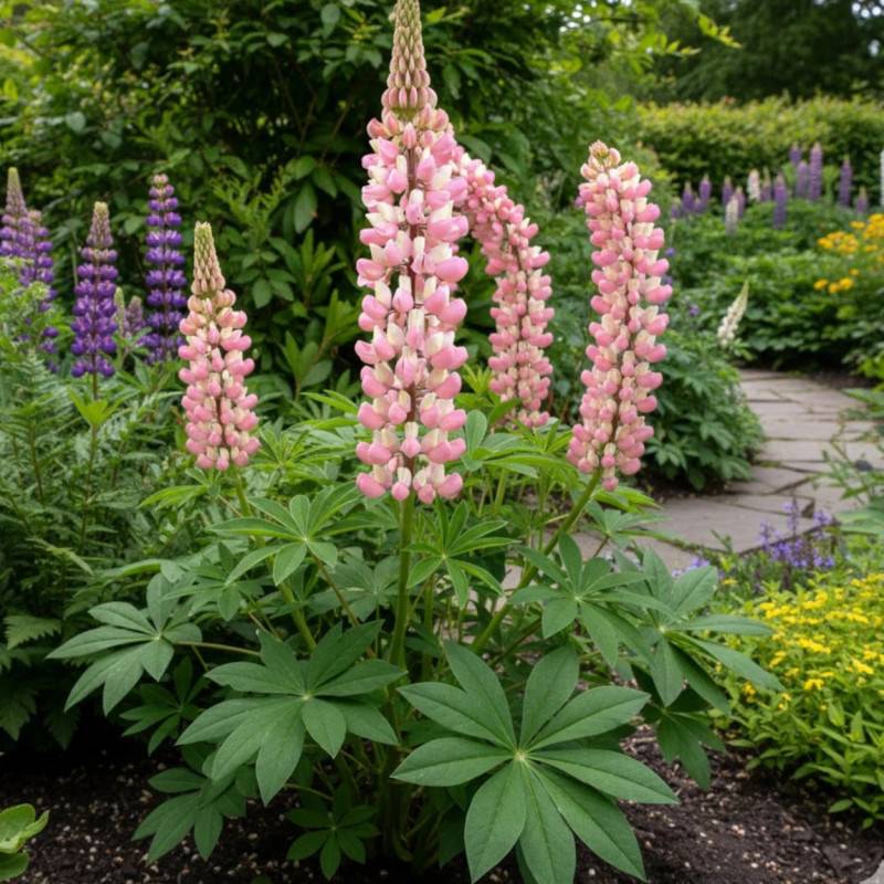 Lupin Minarette à fleurs Rose/Blanche - feuillage Caduc - Godet - 5/20 cm - Image 1