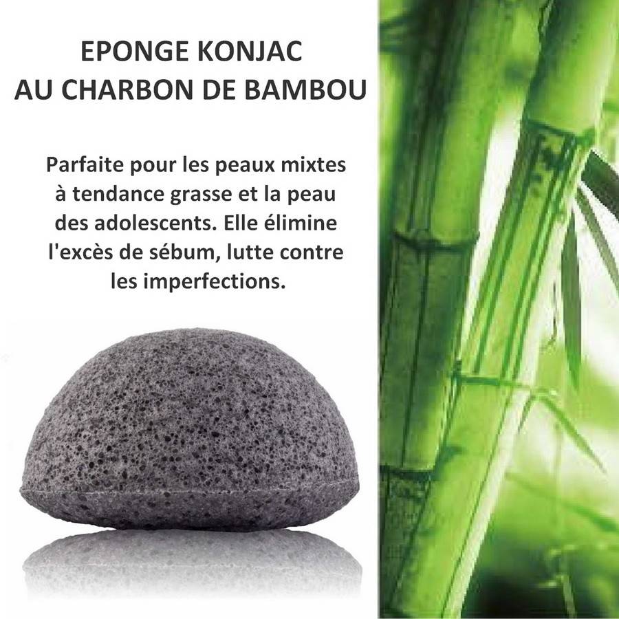 Sun&Sia - Éponge Konjac au Charbon de Bambou 100% Naturelle – Nettoie et Exfolie en Douceur, spéciale Peau Mixte, Grasse et Acnéique - Image 1