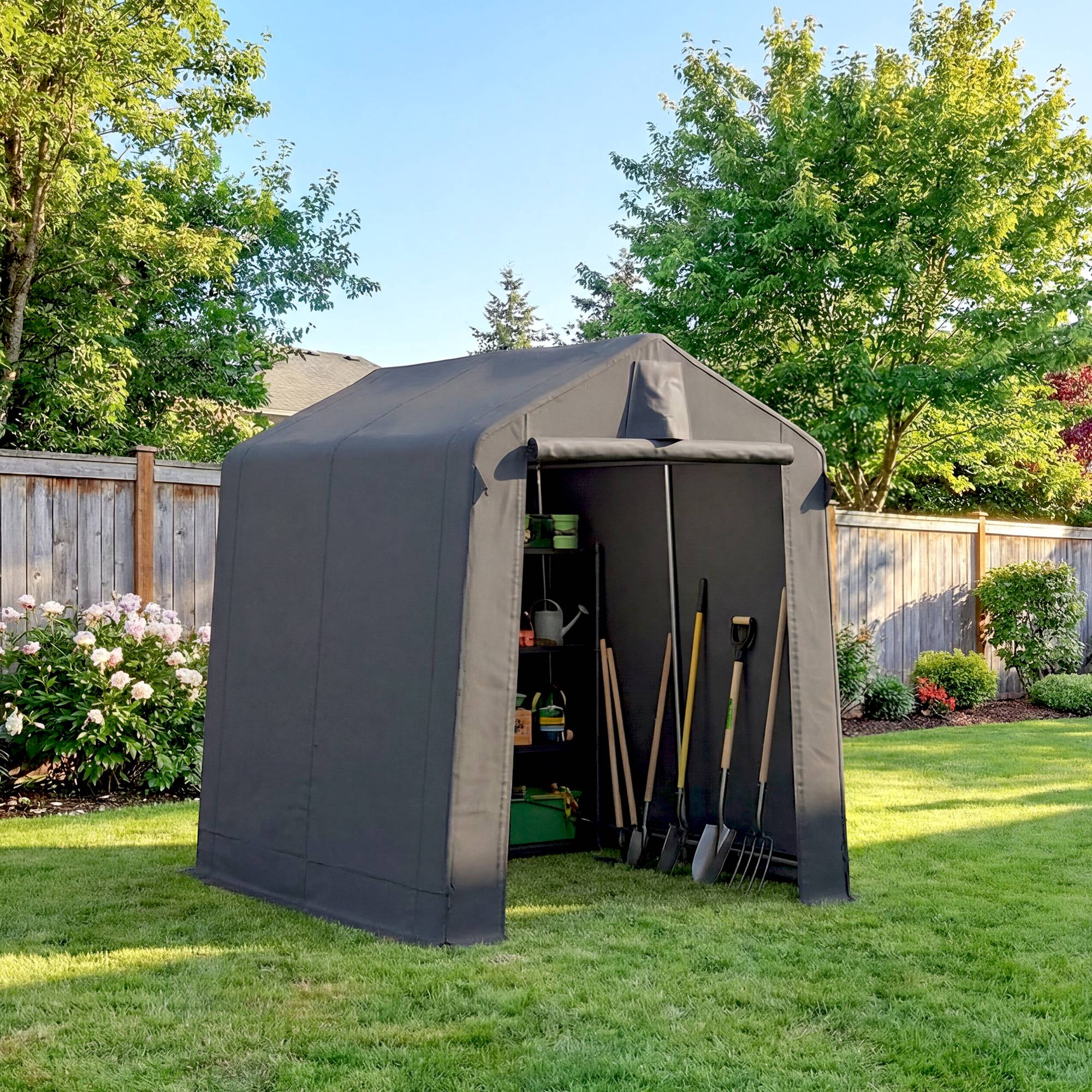 ComfortXL - Tente garage polyester 190 x 230 cm gris foncé pour vélos et outils protection UV - ComfortXL Outdoor Living - Image 4
