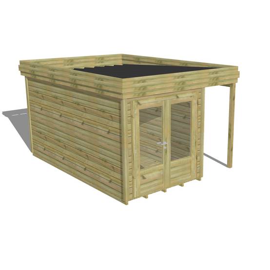 ABRI DE JARDIN bois autoclave 27mm - 3,14x4,34m / 14m2 - Bac acier - Plancher bois - Image 1