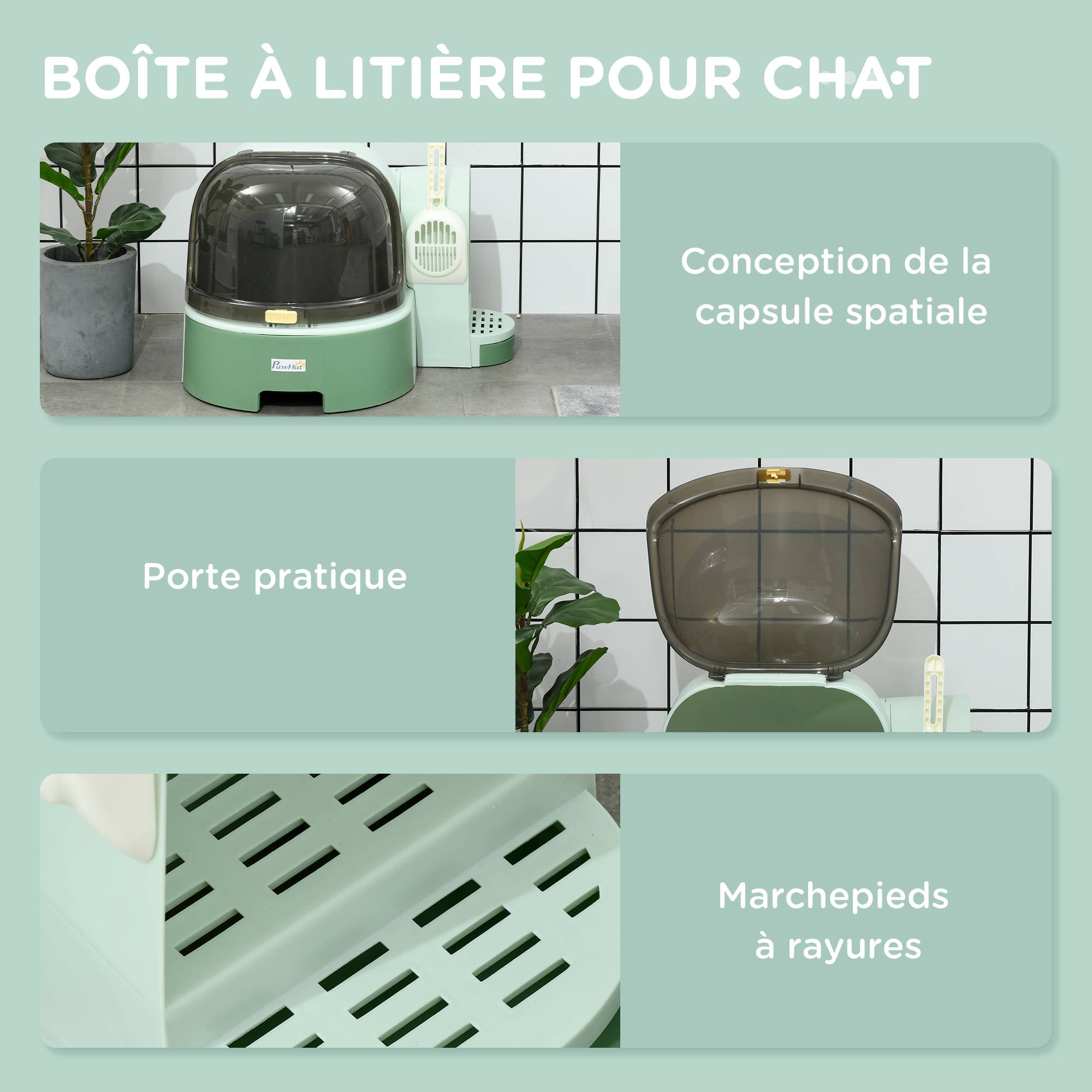 Maison de toilette, bac à litière fermé pour chat Compartiment Inférieur Amovible pour un Nettoyage Facile Pelle inclus - Image 9