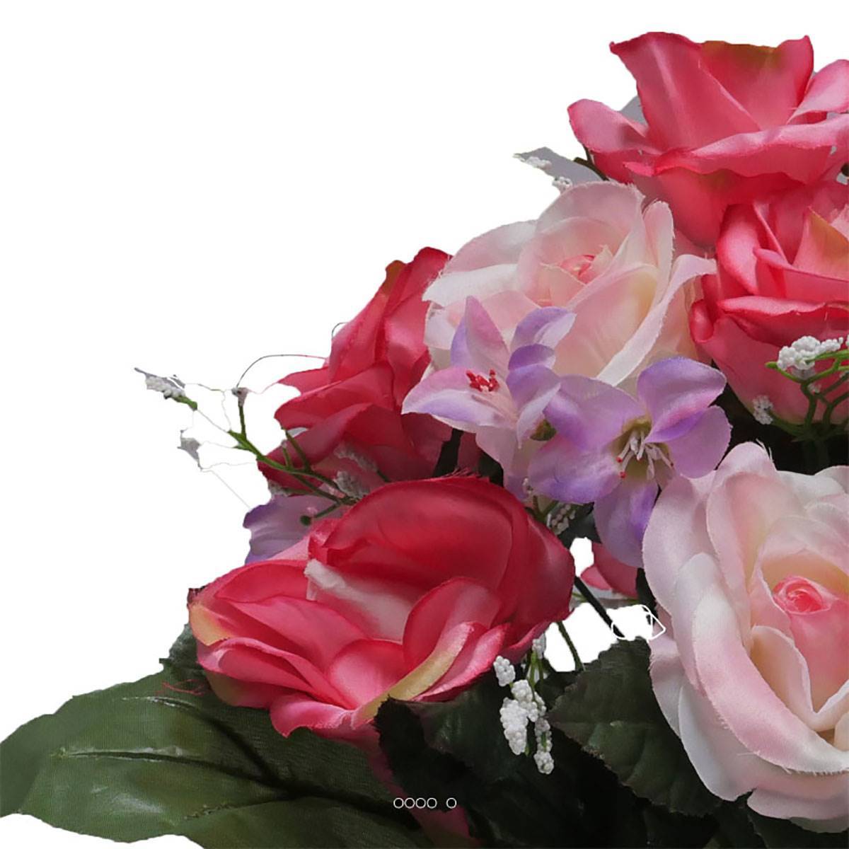 Artificielles - Fleurs artificielles cimetière pot de roses, min fleurs et gypsophiles H 36 cm D 32 cm Rose fushia - couleur: Rose fushia 730 - Image 3