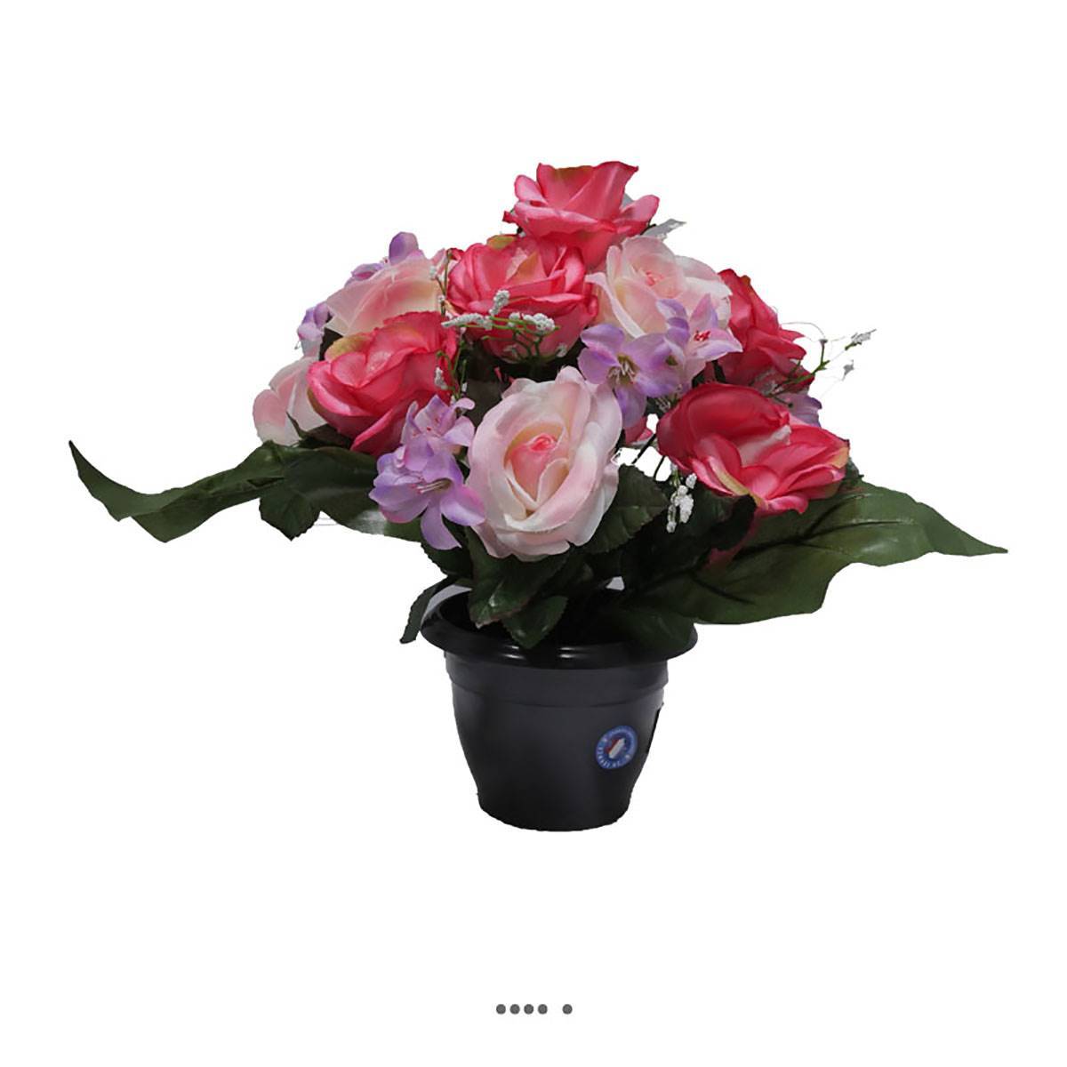 Artificielles - Fleurs artificielles cimetière pot de roses, min fleurs et gypsophiles H 36 cm D 32 cm Rose fushia - couleur: Rose fushia 730 - Image 1