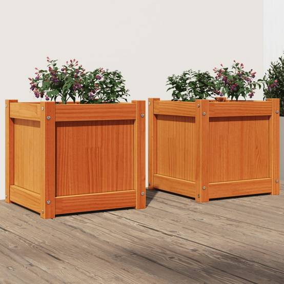 Jardinières 2 pcs bois de pin massif cire marron 40 x 40 x 40 cm - PANGIVO - Image 1