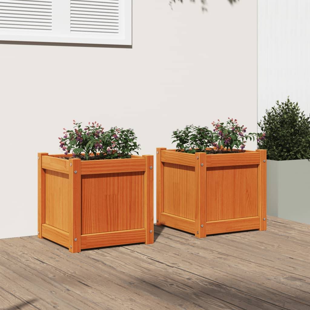 Jardinières 2 pcs bois de pin massif cire marron 40 x 40 x 40 cm - PANGIVO - Image 3