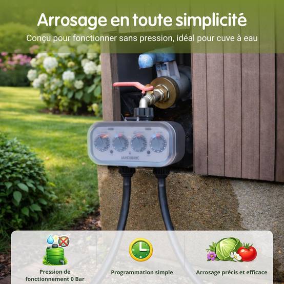 Jardibric - Jardibric - Programmateur d'Arrosage Sans Pression 2 Voies - Durée Réglable 1 Min à 1 H, Fréquence 1 à 7 Jours, Plastique Recyclé 29% - Image 2