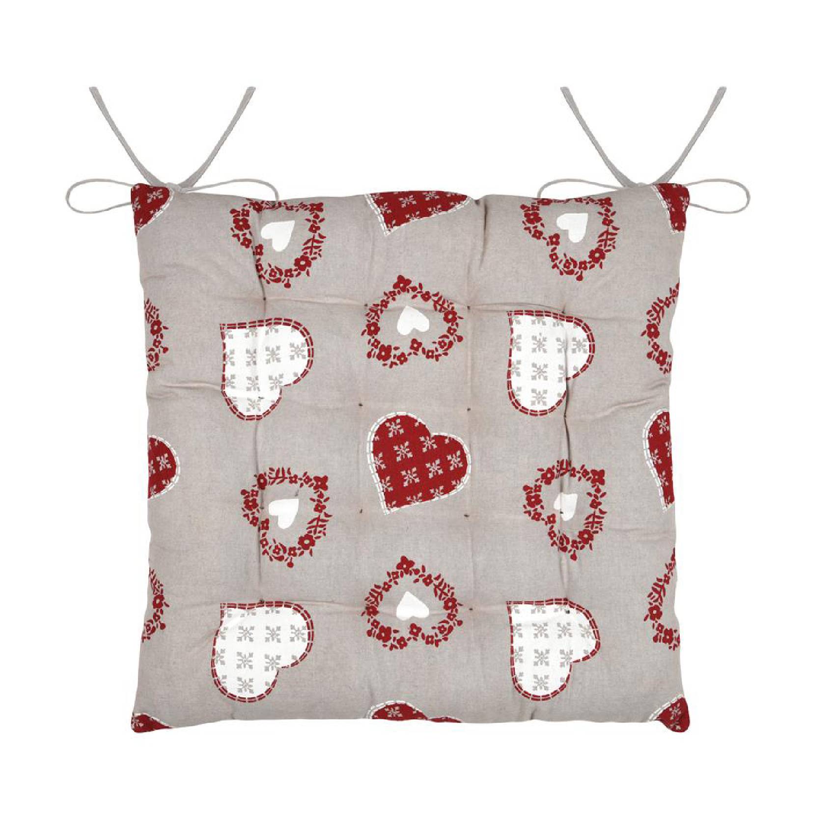 Lovely Casa - Galette de chaise coeurs esprit chalet en coton - LOVELY CASA - Coton - Taupe - Image 2