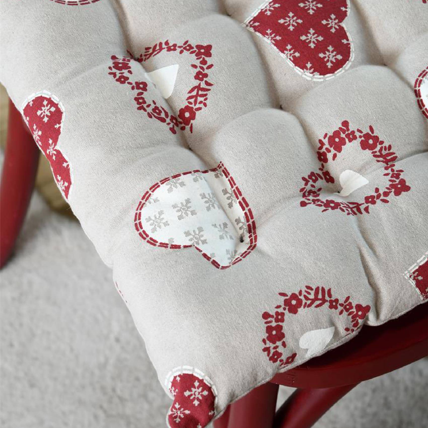 Lovely Casa - Galette de chaise coeurs esprit chalet en coton - LOVELY CASA - Coton - Taupe - Image 4