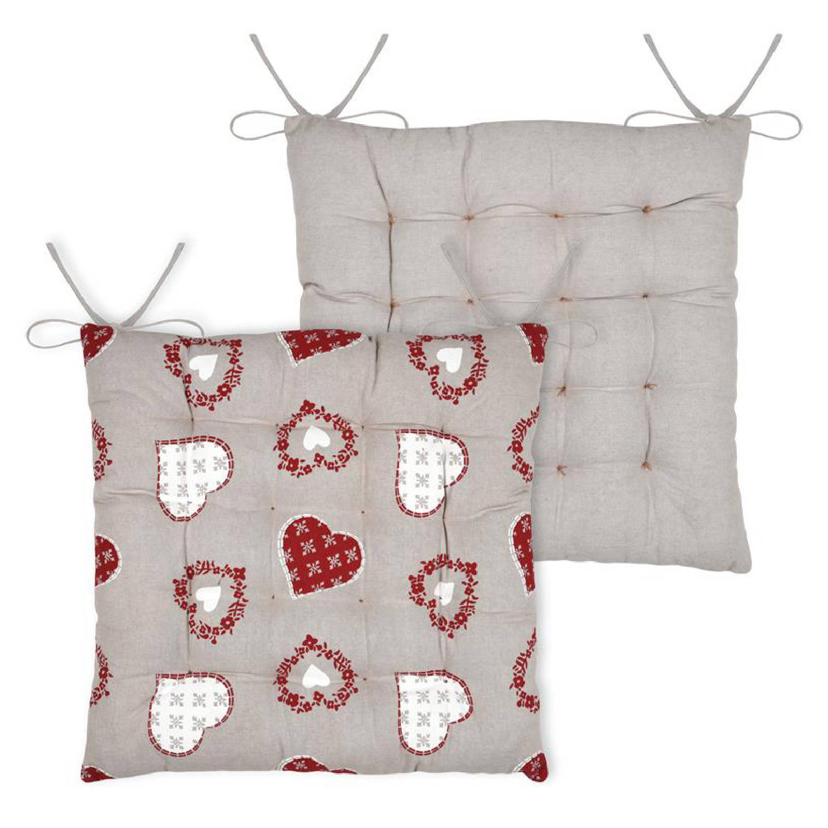 Lovely Casa - Galette de chaise coeurs esprit chalet en coton - LOVELY CASA - Coton - Taupe - Image 1