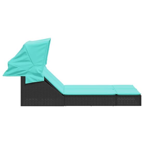 Chaise longue | Transat | Bain de soleil double et auvent et coussins noir résine tressée - Image 4