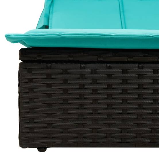 Chaise longue | Transat | Bain de soleil double et auvent et coussins noir résine tressée - Image 7