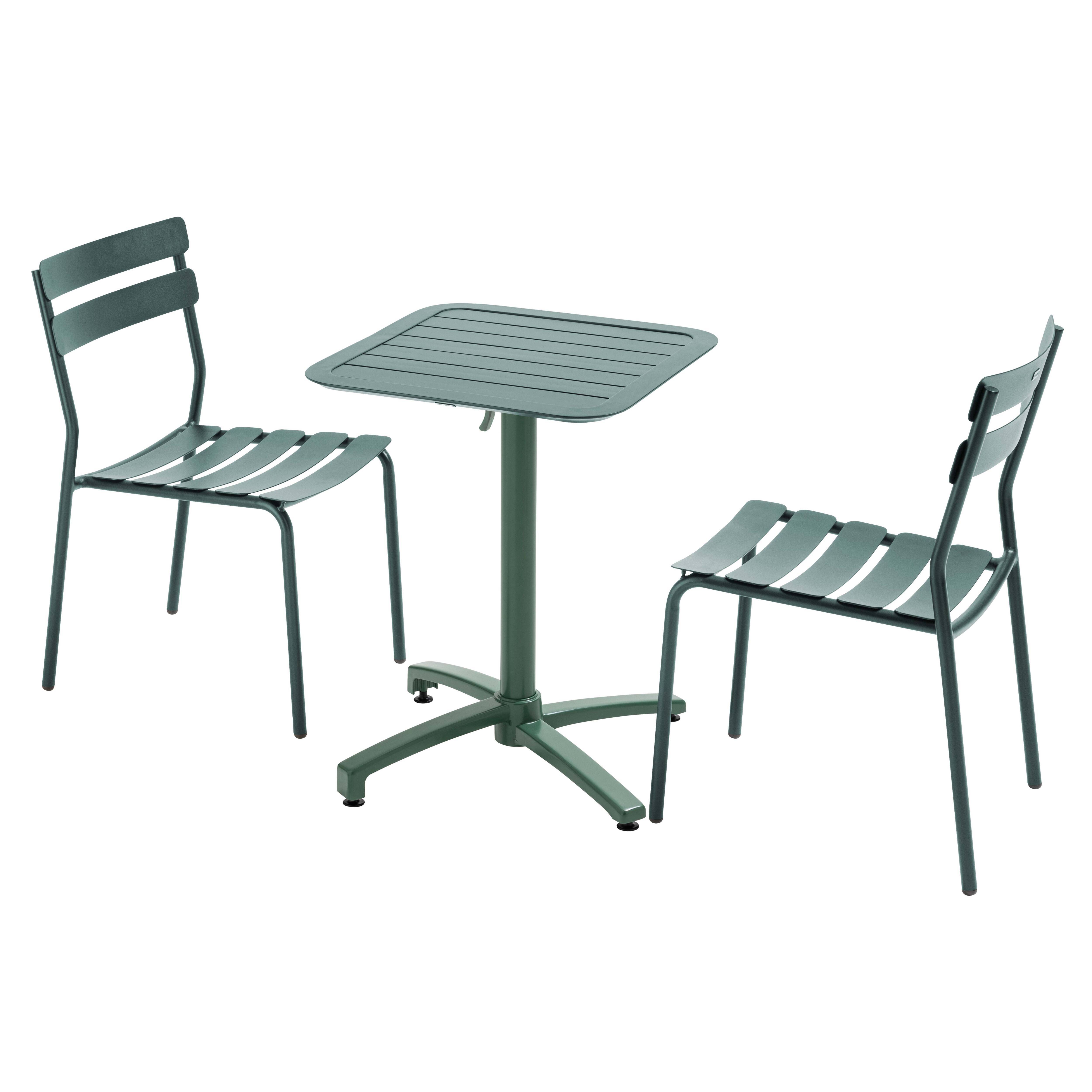 Oviala - Table de terrasse inclinable 60 x 60 cm et 2 chaises vert foncé Almada - Oviala - Image 1