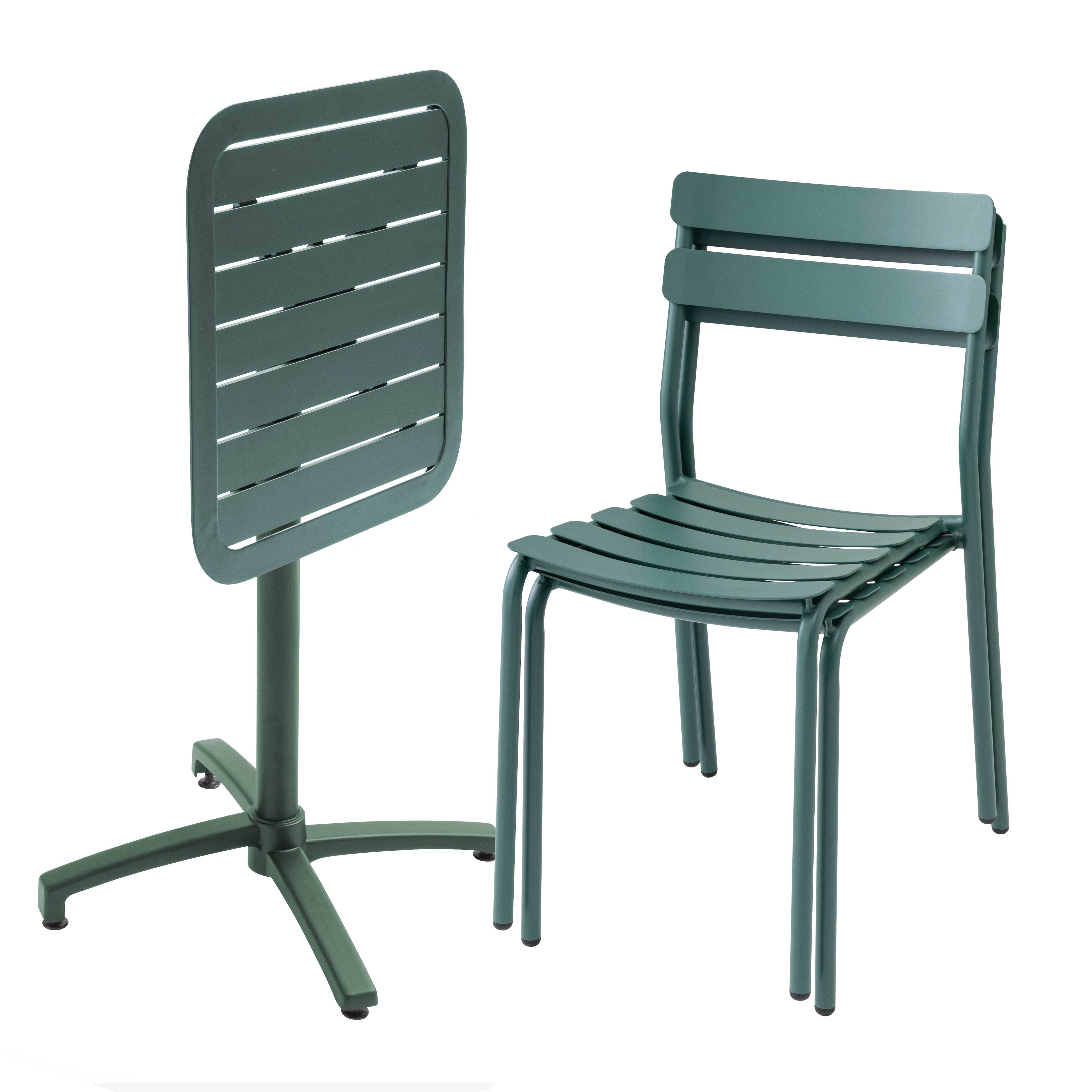 Oviala - Table de terrasse inclinable 60 x 60 cm et 2 chaises vert foncé Almada - Oviala - Image 2