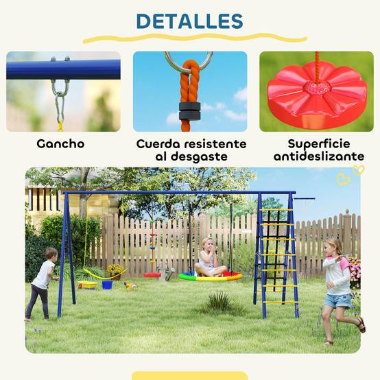 Ensemble de jeu 6-en-1 multicolore balançoire nid échelle filet escalade panier basket 350 × 183 × 200 cm - Image 10