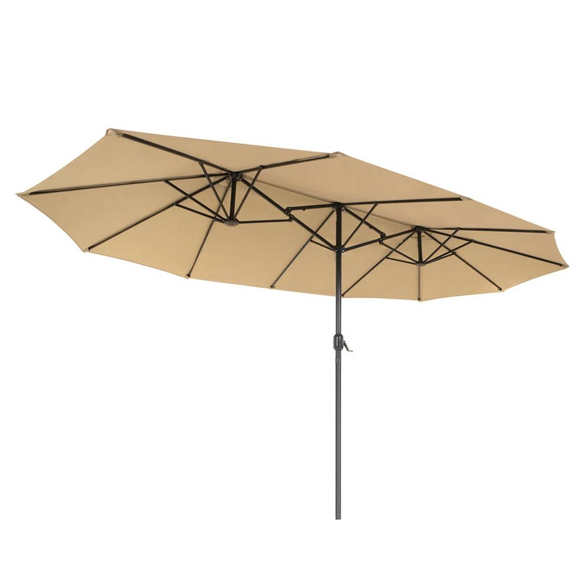 Helloshop26 - Parasol double 460 x 270 cm ombrelle extra large pour terrasse protection UPF 50+ avec manivelle pour jardin extérieur piscine plage sans socle taupe - Image 1
