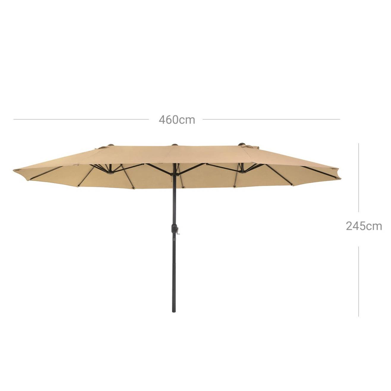 Helloshop26 - Parasol double 460 x 270 cm ombrelle extra large pour terrasse protection UPF 50+ avec manivelle pour jardin extérieur piscine plage sans socle taupe - Image 5