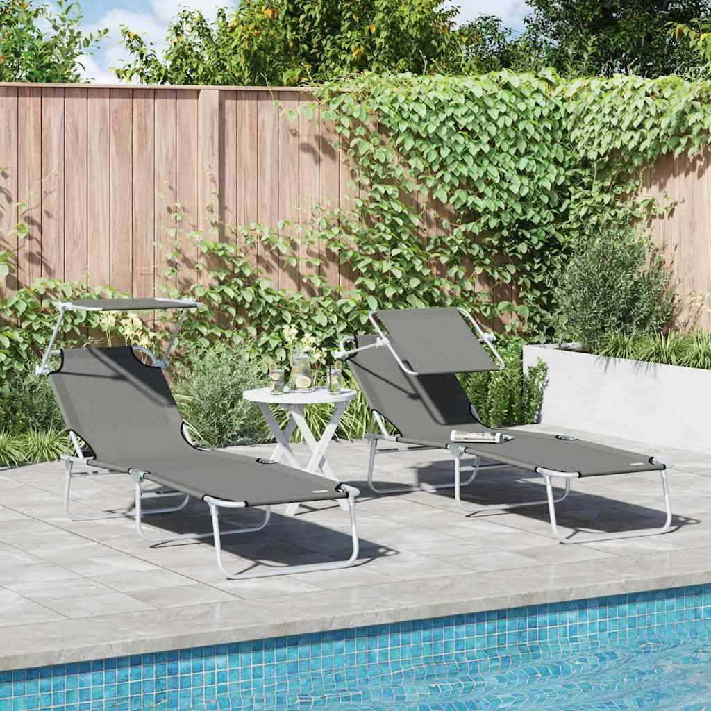 PANGIVO - Transat Gris Polyester 58 x 188 x 77 cm 2 pcs - PANGIVO - Image 1