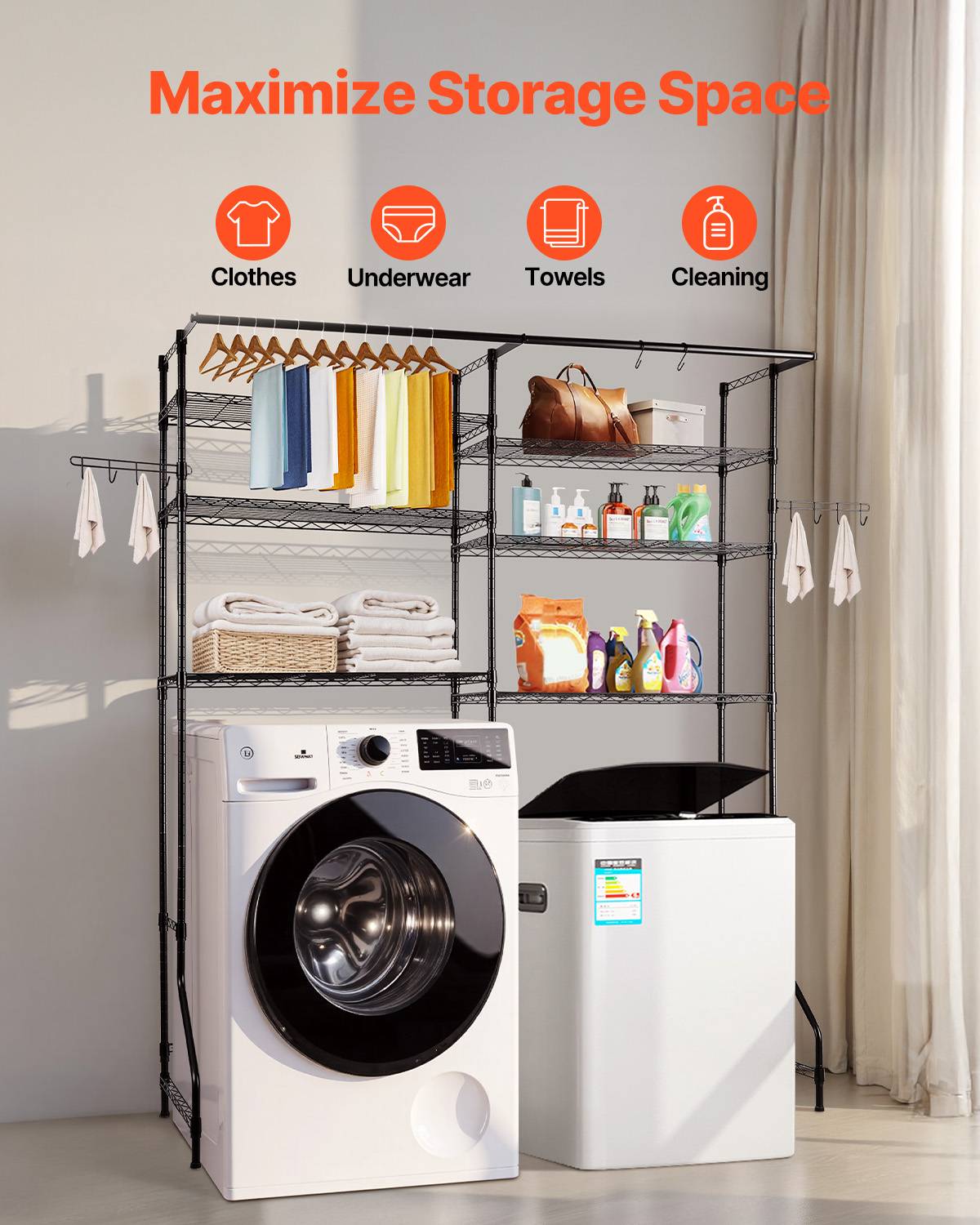 VEVOR Étagère rangement lave-linge/sèche-linge 6 niveaux, étendoir, 2 rangées. - Image 3