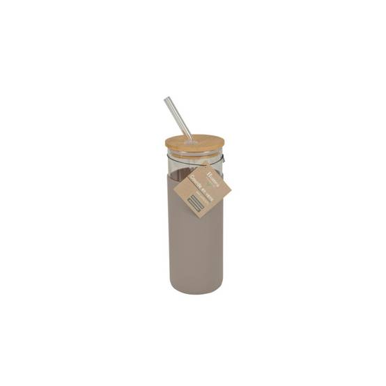 Gourde en verre et bambou avec sa paille - Taupe - 0,5L - D 6,6 x H 19 cm - Image 2