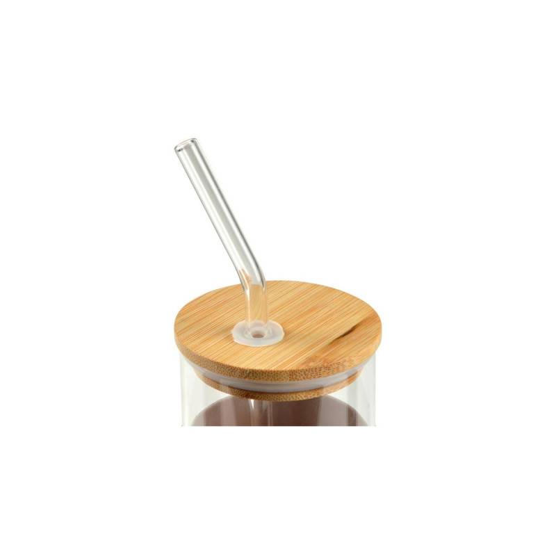 Gourde en verre et bambou avec sa paille - Taupe - 0,5L - D 6,6 x H 19 cm - Image 3