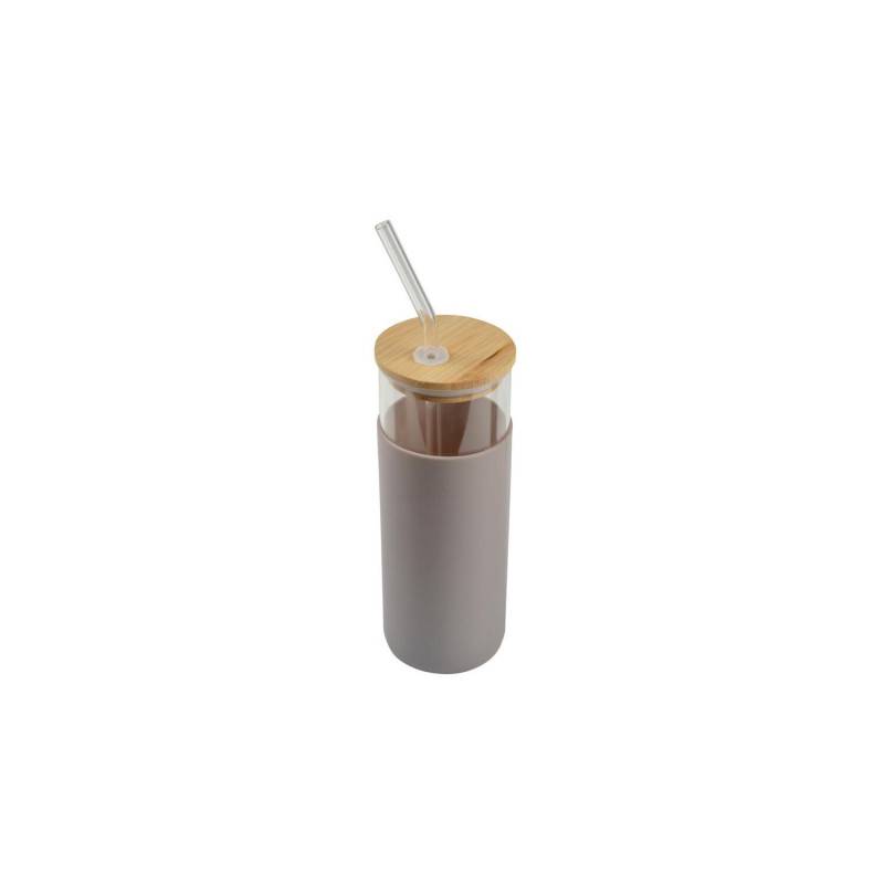 Gourde en verre et bambou avec sa paille - Taupe - 0,5L - D 6,6 x H 19 cm - Image 1