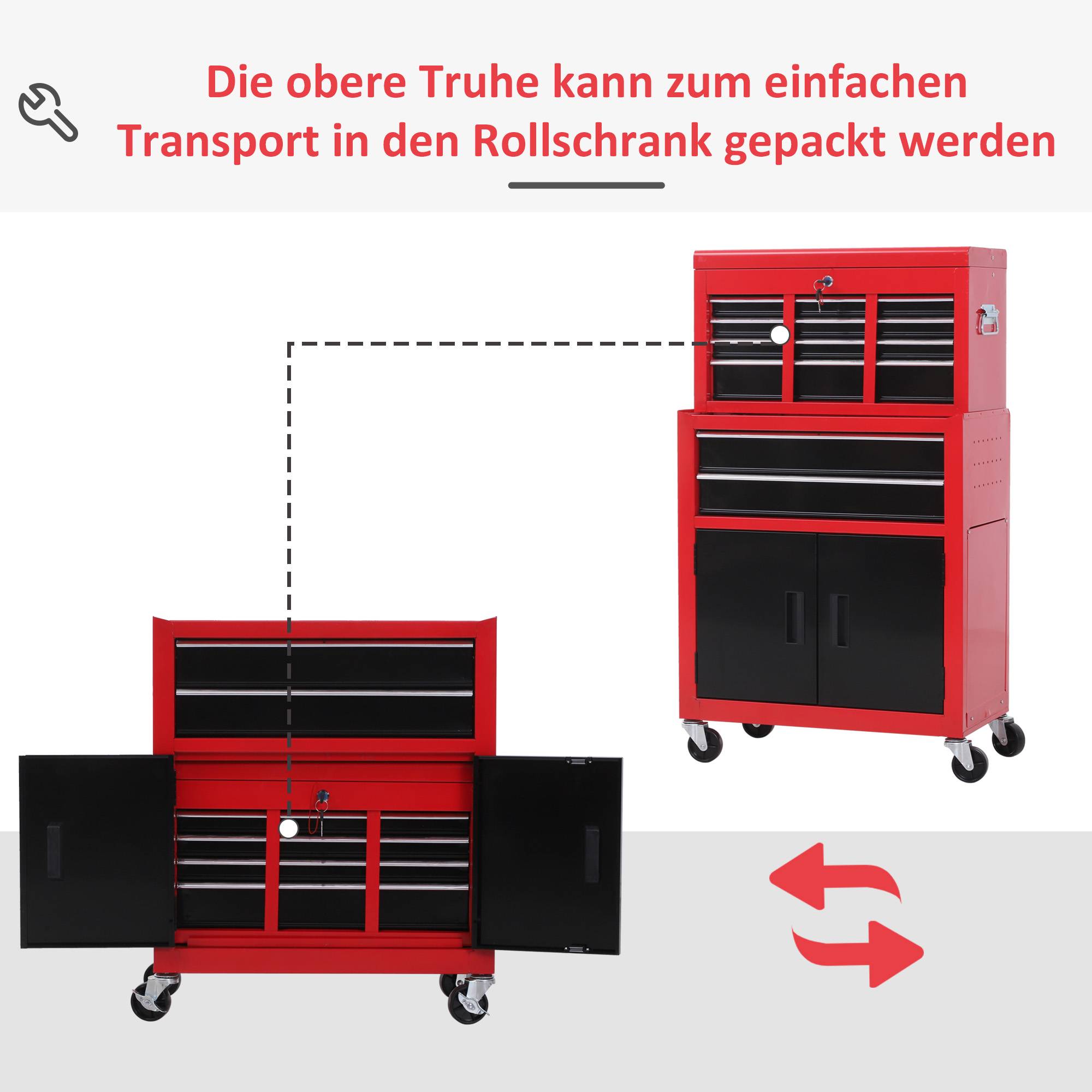 Sans Marque - Armoire avec caisse, roulant, 6 tiroirs, métal, rouge - Image 9
