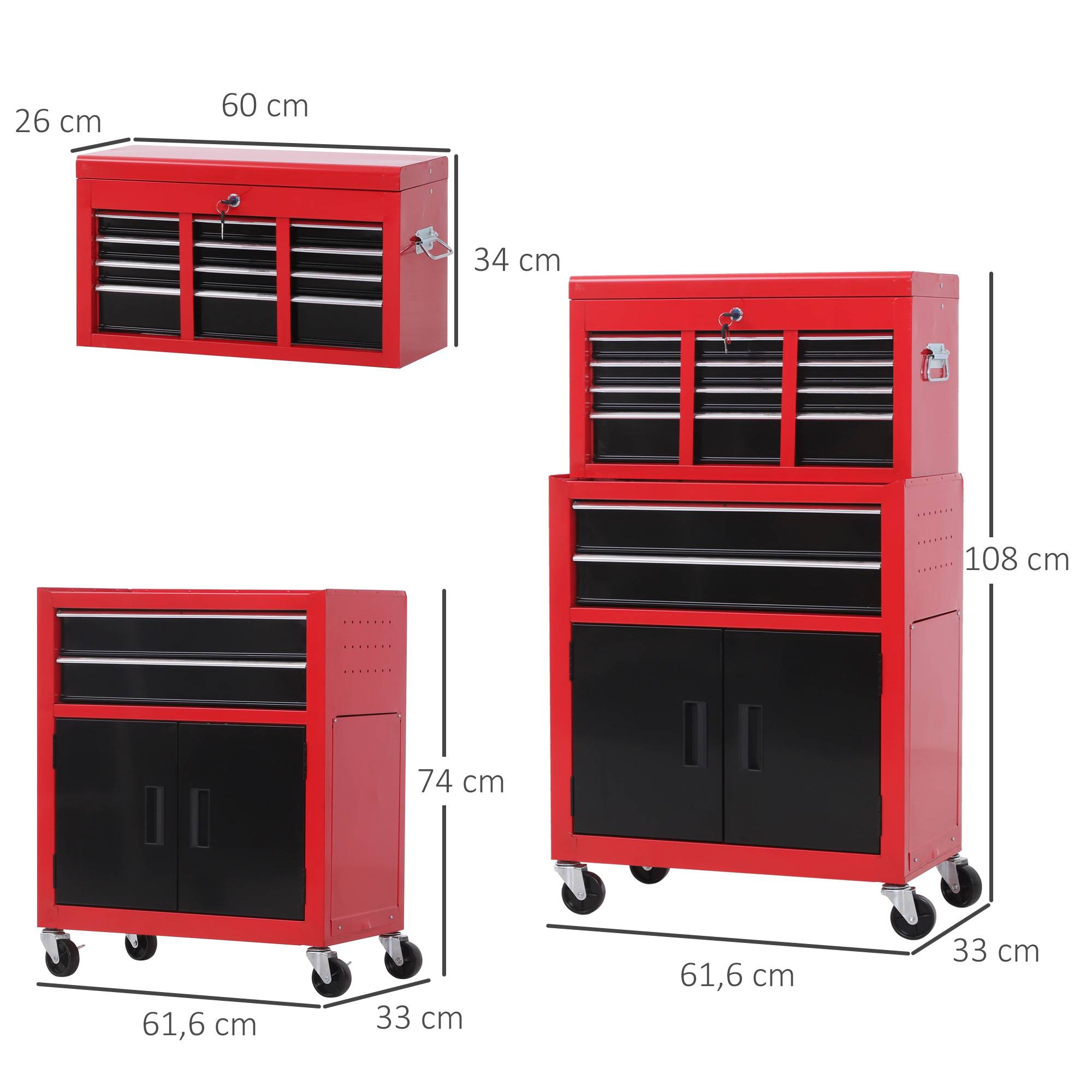 Sans Marque - Armoire avec caisse, roulant, 6 tiroirs, métal, rouge - Image 5