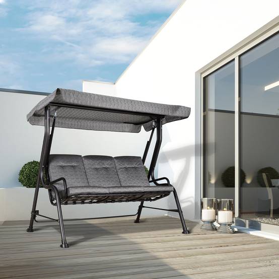 Balancelle de Jardin 3 Places Acier Textilène Terrasse Toit Réglable Anti-UV Gris 200x120cm - ComfortXL Outdoor Living - Image 3