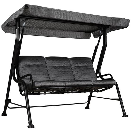 Balancelle de Jardin 3 Places Acier Textilène Terrasse Toit Réglable Anti-UV Gris 200x120cm - ComfortXL Outdoor Living - Image 1
