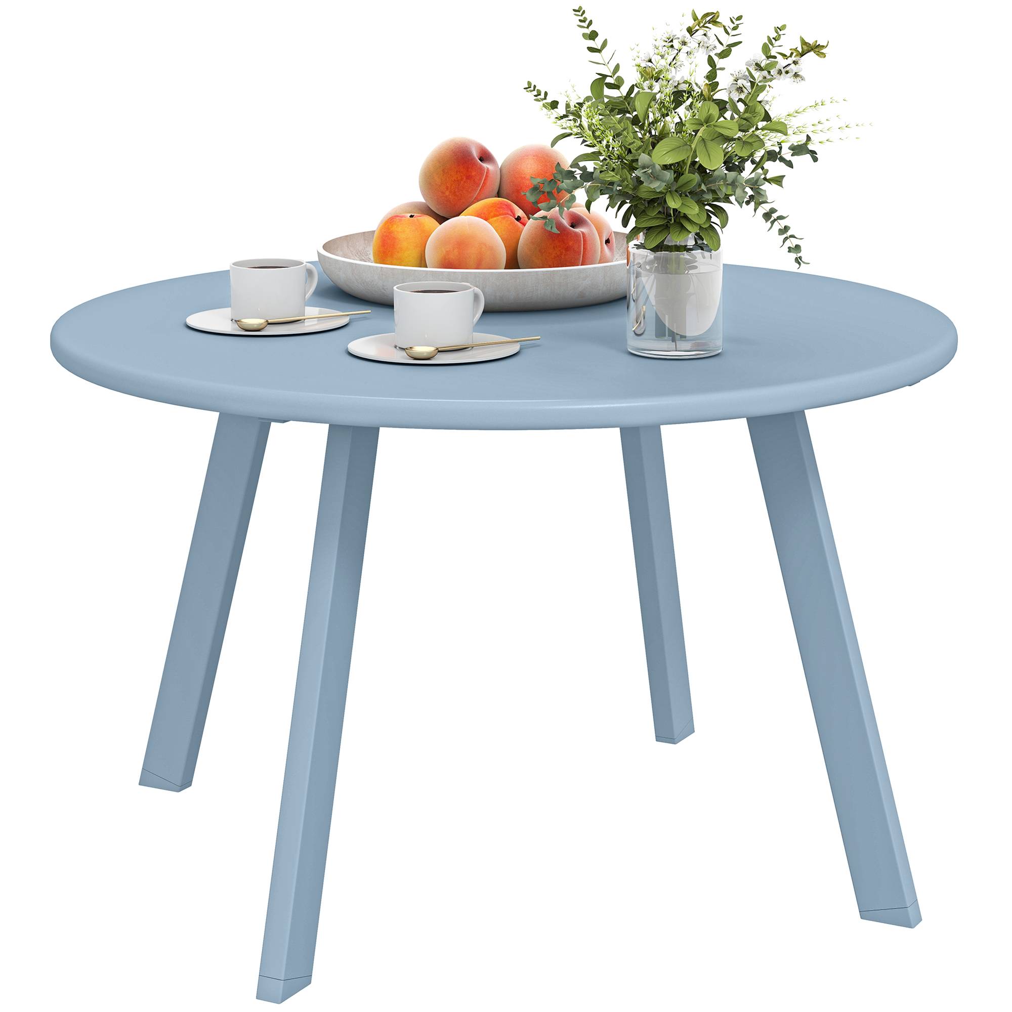 Petite table basse ronde, table d'appoint avec patins antidérapants, cadre en métal, pour jardin, Ø 70 x 42 cm, bleu - Image 1