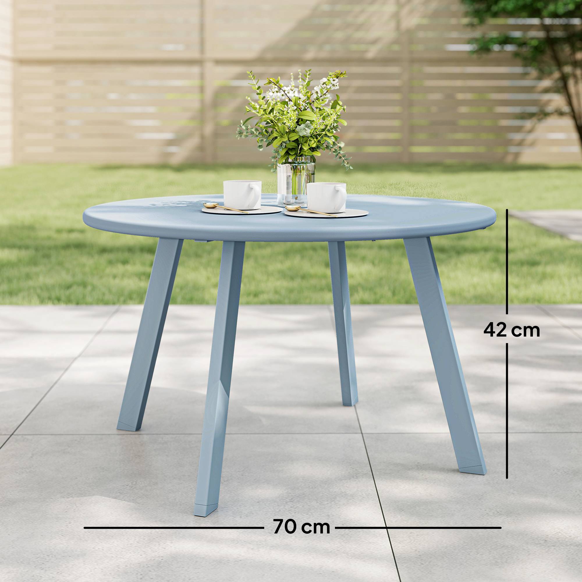 Petite table basse ronde, table d'appoint avec patins antidérapants, cadre en métal, pour jardin, Ø 70 x 42 cm, bleu - Image 5