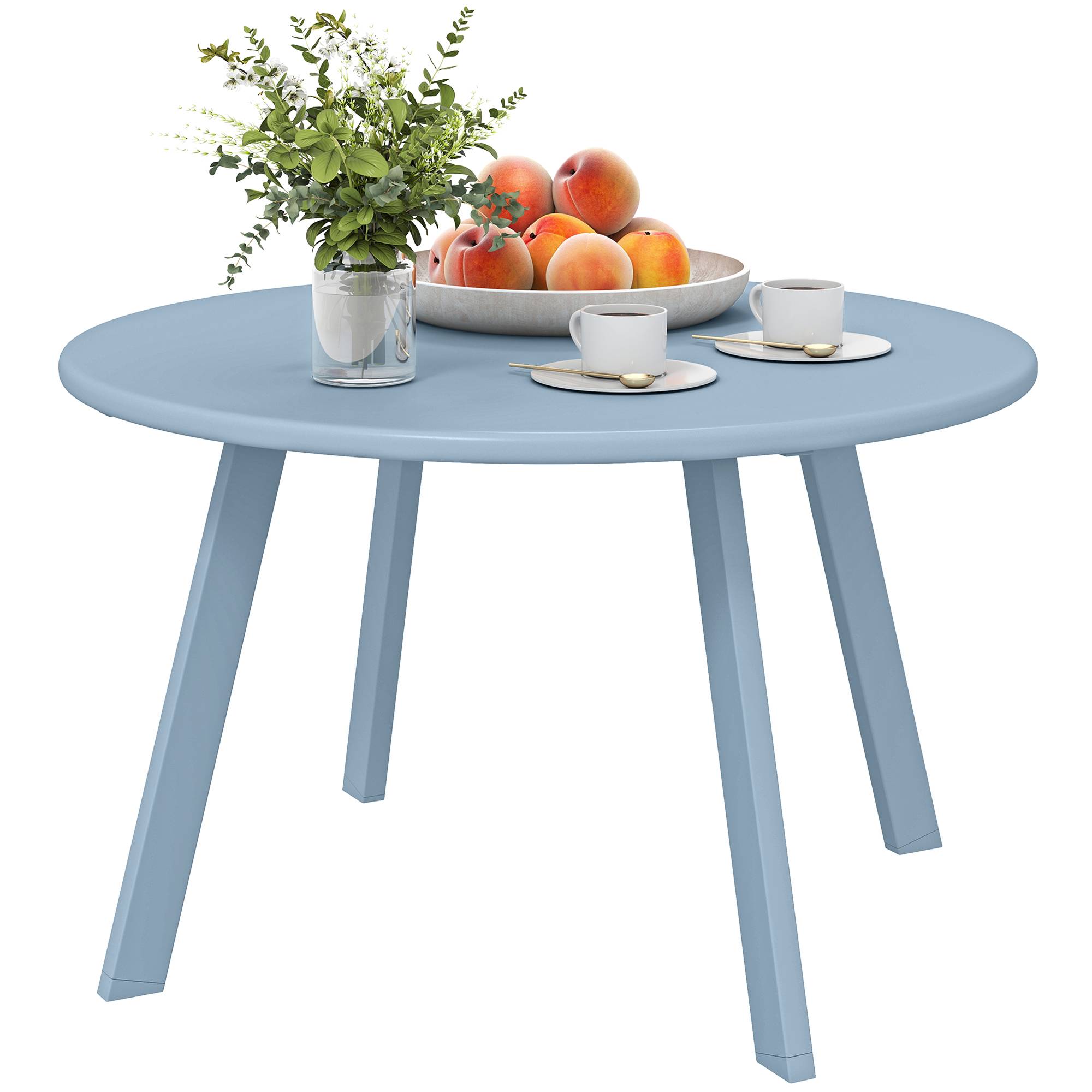 Petite table basse ronde, table d'appoint avec patins antidérapants, cadre en métal, pour jardin, Ø 70 x 42 cm, bleu - Image 2