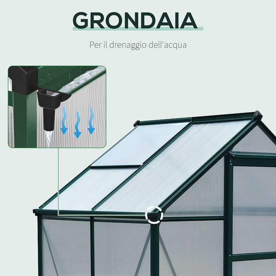 Serre de jardin rigide panneaux polycarbonate structure aluminium pour plantes croissance 190x132cm vert - Image 9