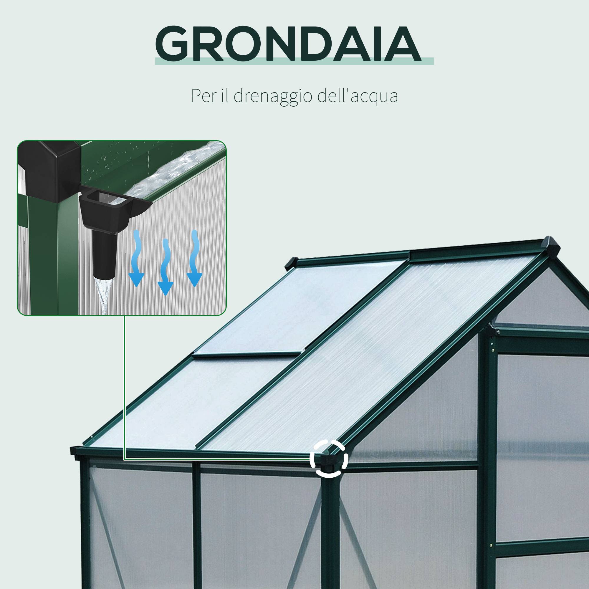 Serre de jardin rigide panneaux polycarbonate structure aluminium pour plantes croissance 190x132cm vert - Image 9