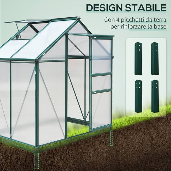 Serre de jardin rigide panneaux polycarbonate structure aluminium pour plantes croissance 190x132cm vert - Image 8
