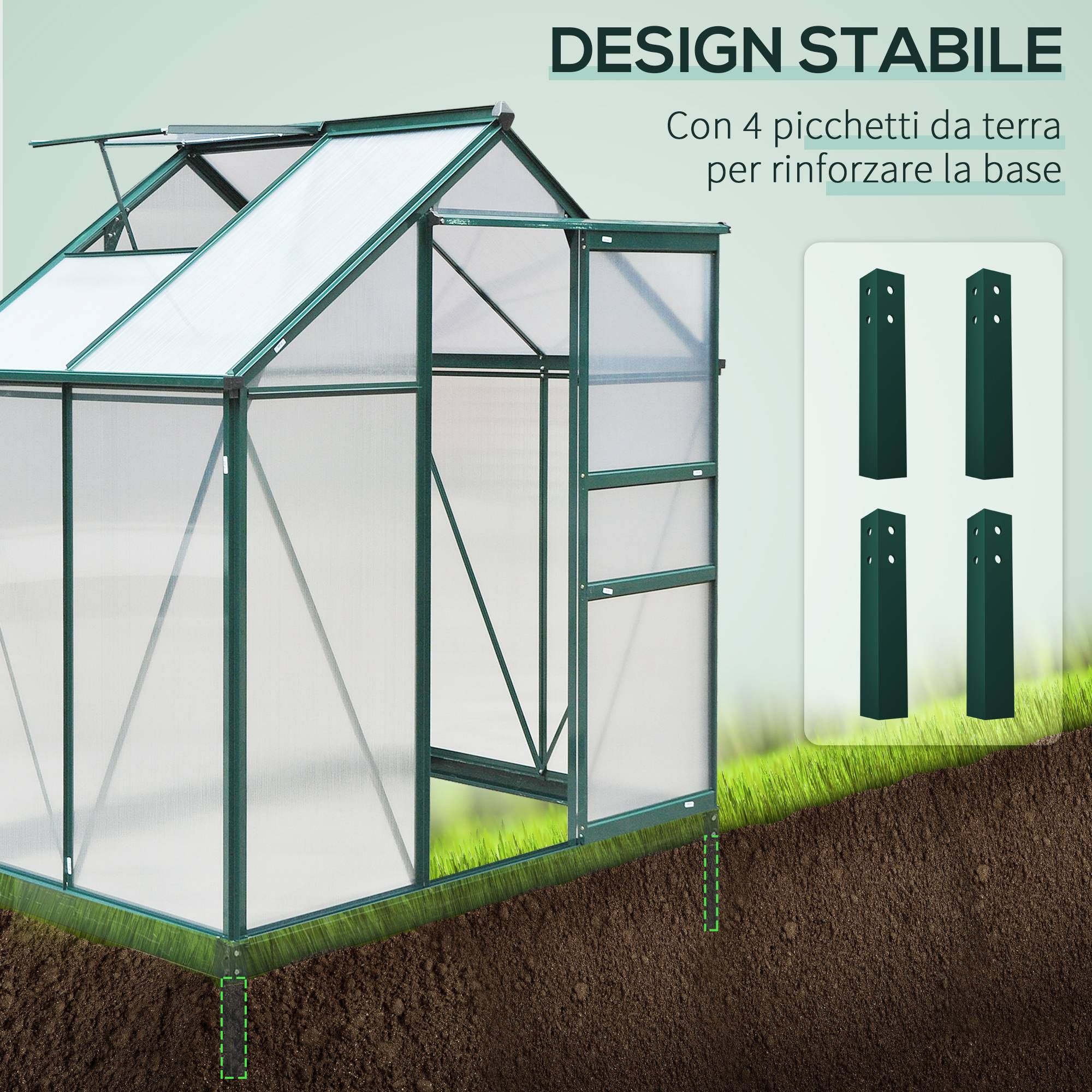 Serre de jardin rigide panneaux polycarbonate structure aluminium pour plantes croissance 190x132cm vert - Image 8