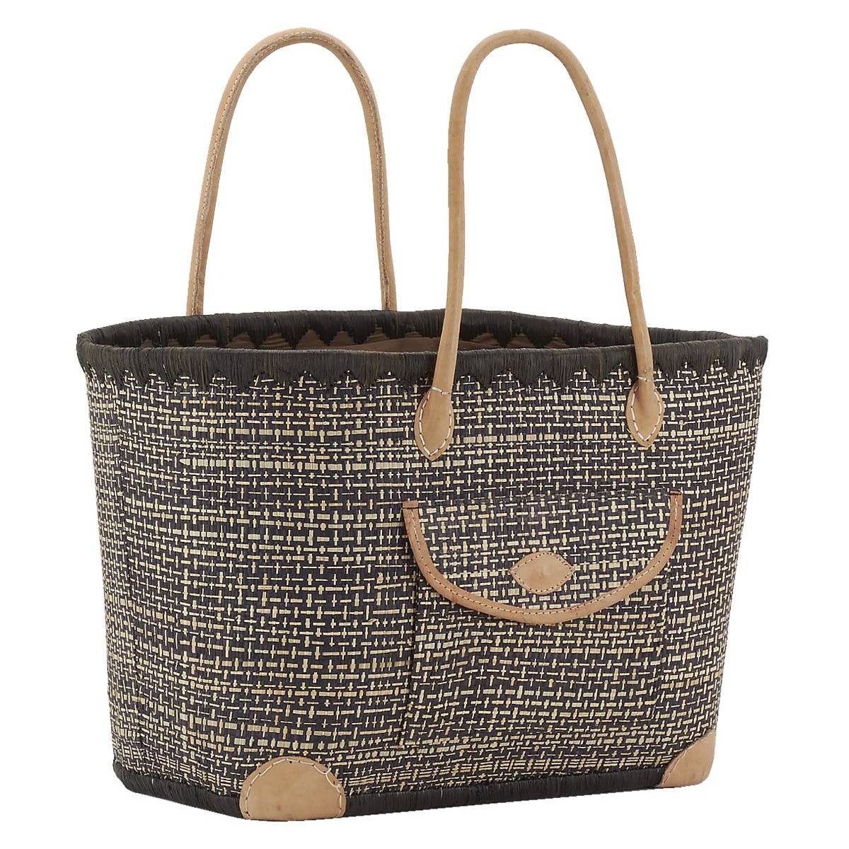 Aubry Gaspard - Sac en jonc teinté et anses en cuir Petit modèle - Image 1