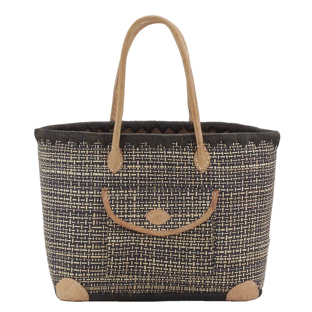 Aubry Gaspard - Sac en jonc teinté et anses en cuir Petit modèle - Image 2