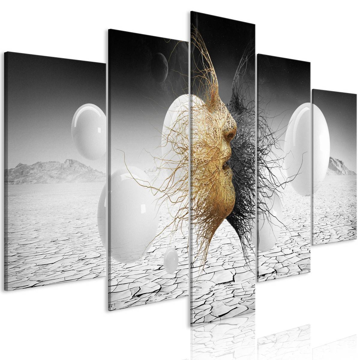 Tableau Imprimé 5 Panneaux "Woven Faces Wide Golden" 50 x 100 cm - Image 1