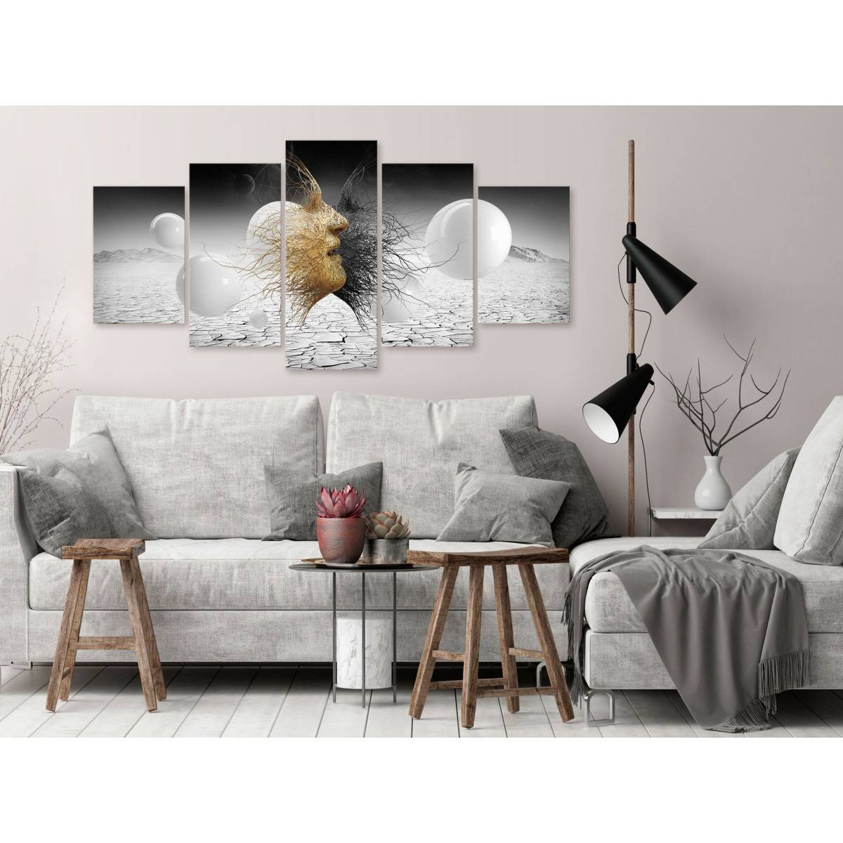 Tableau Imprimé 5 Panneaux "Woven Faces Wide Golden" 50 x 100 cm - Image 2