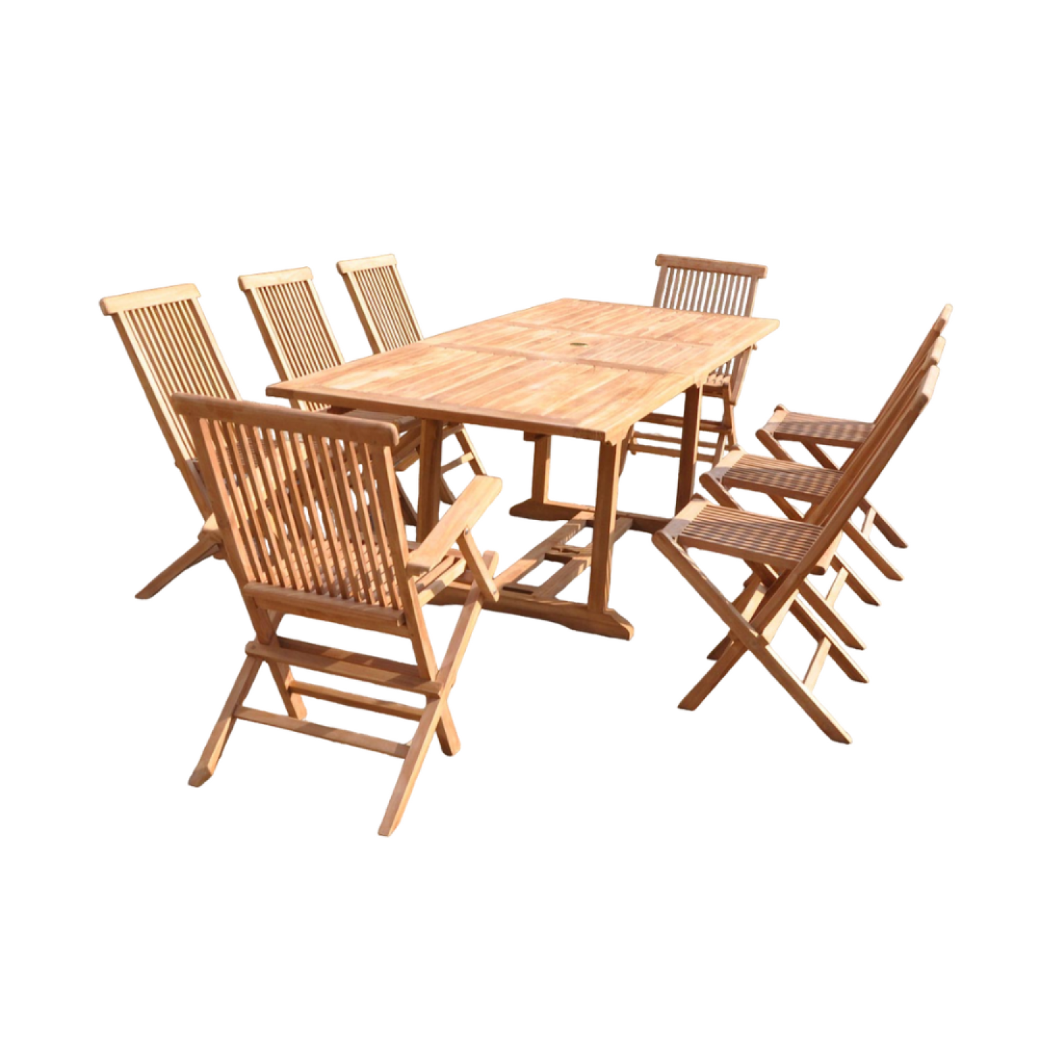 Salon de jardin Teck 10 places Table rectangulaire 6 chaises 2 fauteuils KAJANG - Image 1